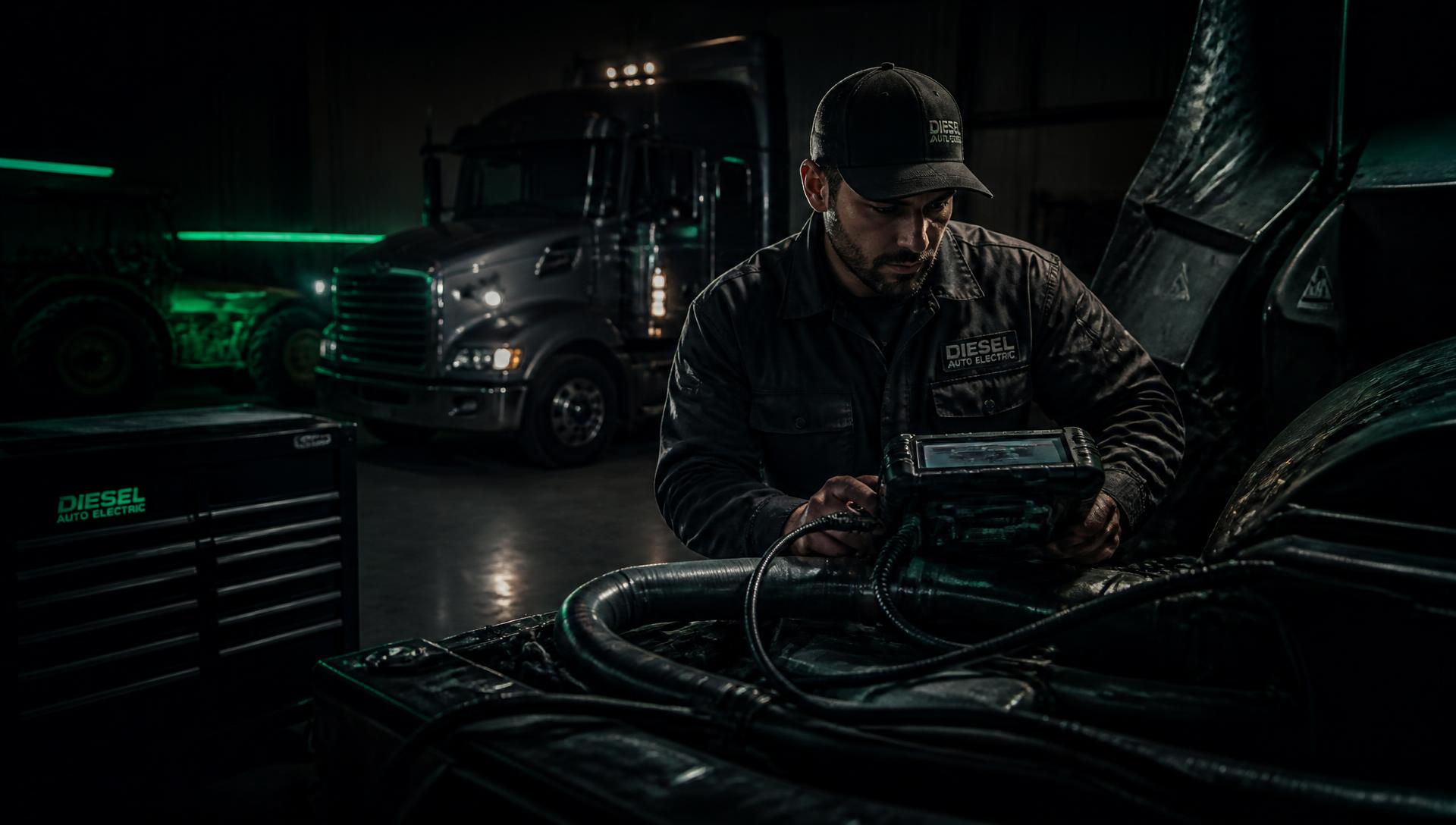 Técnico realizando diagnóstico elétrico em caminhão na oficina SUPER SHOCK CAR SERVICE